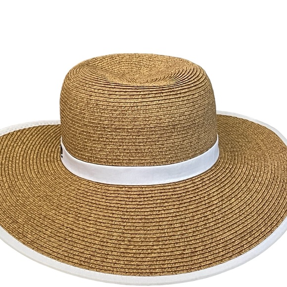 White and Beige Woven Half Brim Sun Hat UPF 50 + - Picture 4 of 10